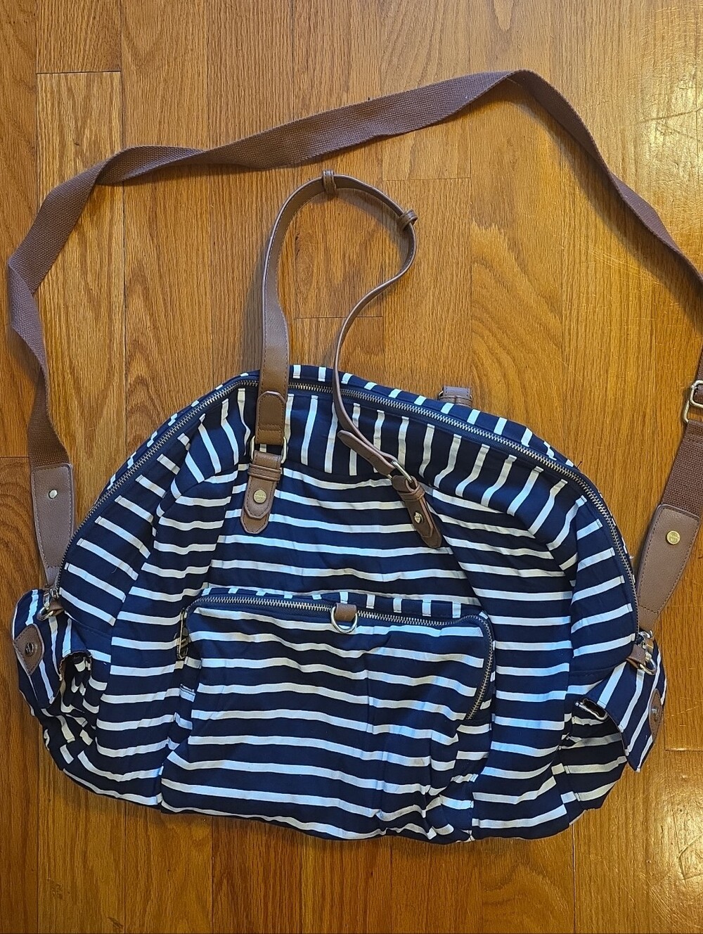 Madden Girl Navy and White Striped Shoulder Bag